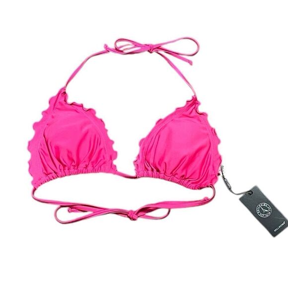 Relleciga Women’s Neon Rose Ruffle Bikini Swimsuit Top, Size L - Picture 2 of 7